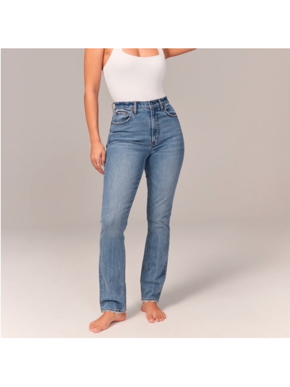 Abercrombie & Fitch Women's Straight Leg Jeans - Medium Blue Wash